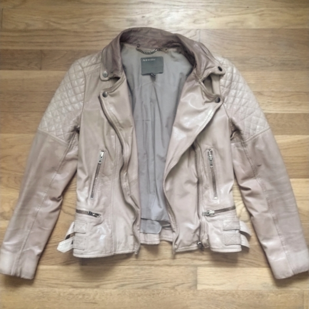 Muubaa taupe leather moto jacket